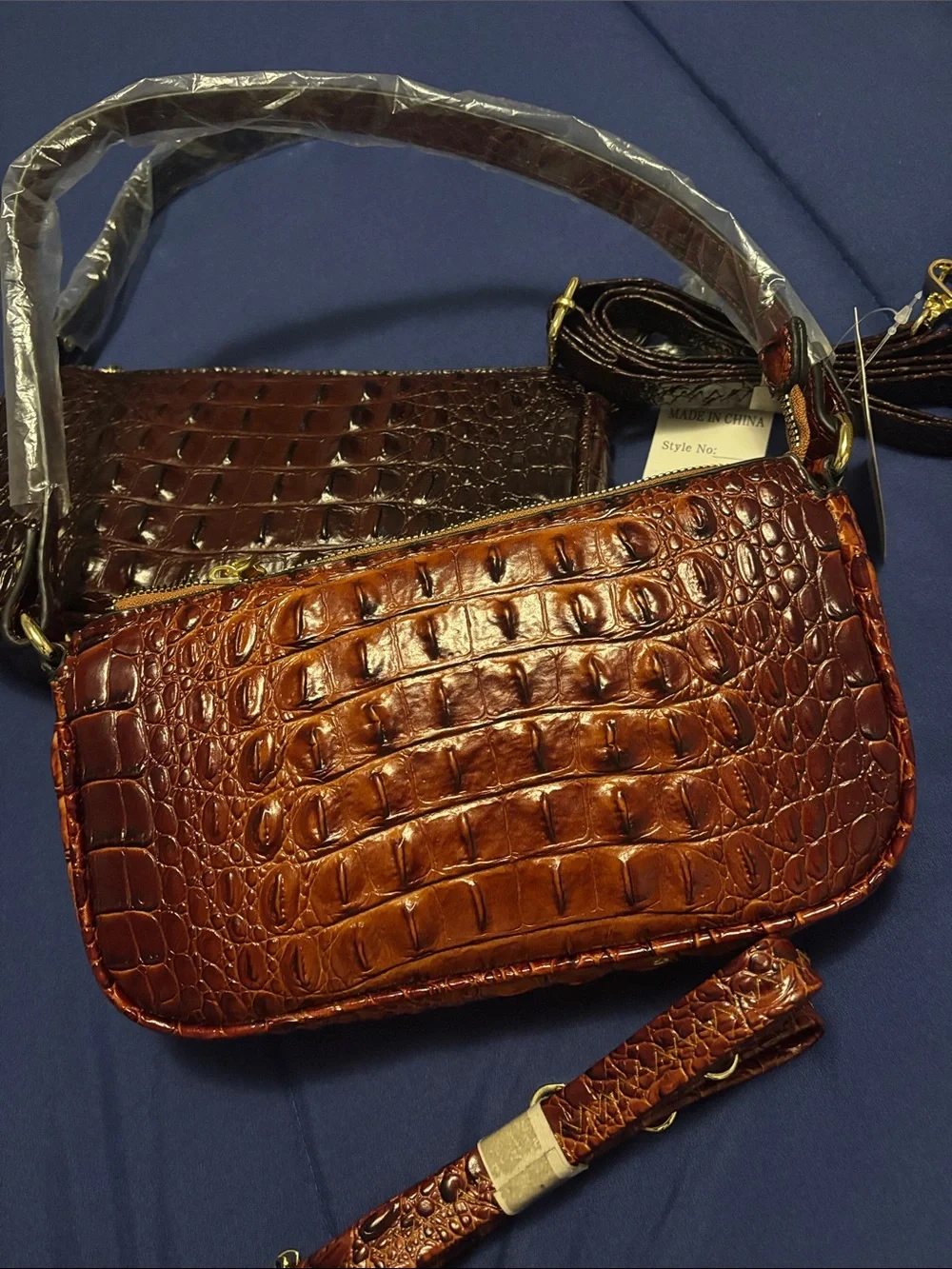 Croc-Embossed Faux Leather Crossbody Handbag, Bag, Purse Brown or Coffee